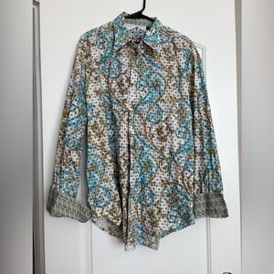 ROBERT GRAHAM LTD - Floral Buttons/ Paisley Embroidered  Silk Blend Size 2XL